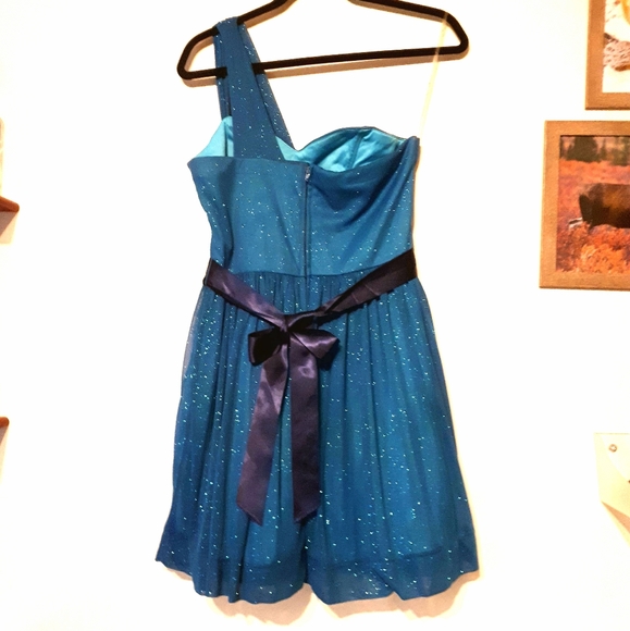 One Shoulder Sparkling Blue Dress - Picture 2 of 2